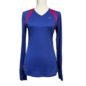 NIKE WOMENS BLUE & PURPLE LONG SLEEVE LIGHTWEIGHT ATHLETIC TOP SIZE SMALL